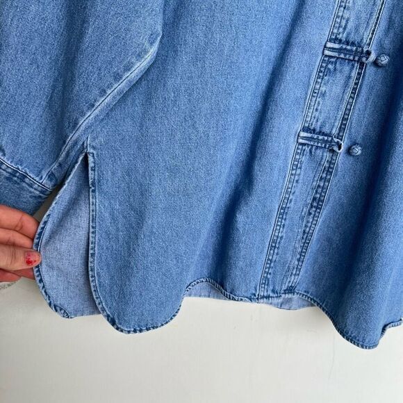VTG J. Jill Denim Mandarin Collar Frog Button Shirt Tunic Top M Hong Kong 100% C - Picture 5 of 7